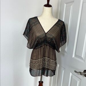 Passport Sheer Flutter Sleeve‎ Blouse Black and Brown